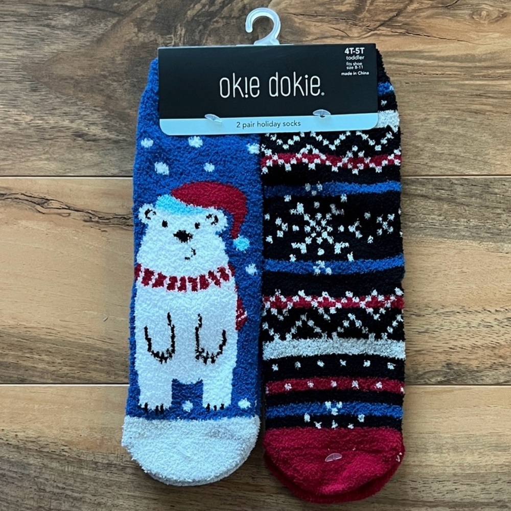 Okie Dokie Holiday Toddler Socks 2-Pair Rubber Grips Shoe Sz 8-11/4T-5T